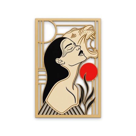 Aslan Ruhlu Art Deco Kadın Metal Tablo 53x80 cm