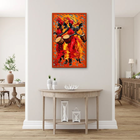 Dört Davulcu Kadın Metal Tablo 79x125 cm