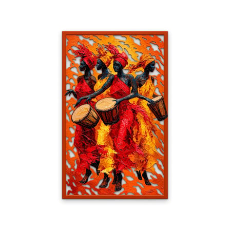 Dört Davulcu Kadın Metal Tablo 79x125 cm
