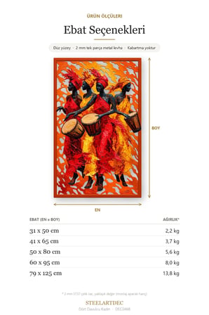 Dört Davulcu Kadın Metal Tablo 79x125 cm