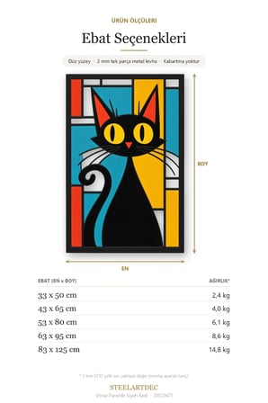 Vitray Panelde Siyah Kedi Metal Tablo 43x65 cm
