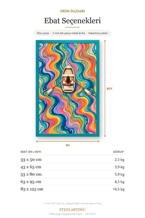 Gökkuşağı Dalgalarında Kayık Metal Tablo 33x50 cm