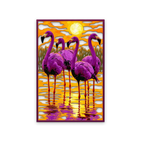 Gün Batımında Mor Flamingolar Metal Tablo 43x65 cm