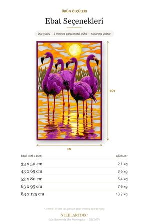 Gün Batımında Mor Flamingolar Metal Tablo 43x65 cm