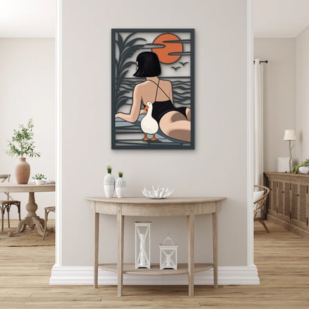 Kaz ve Mayolu Kadın Metal Tablo 86x125 cm