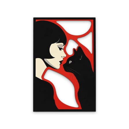 Kadın ve Siyah Kedi Metal Tablo 53x80 cm