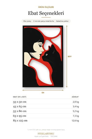 Kadın ve Siyah Kedi Metal Tablo 53x80 cm