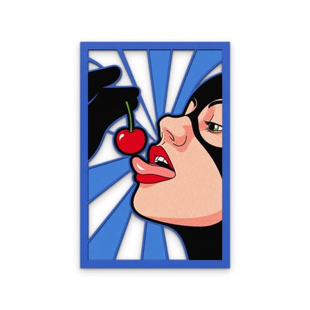 Kirazlı Pop Art Kadın Metal Tablo 33x50 cm