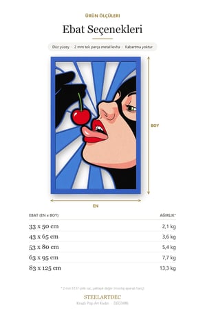 Kirazlı Pop Art Kadın Metal Tablo 33x50 cm
