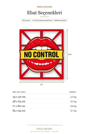 No Control Kırmızı Dudaklar Metal Tablo 85x95 cm