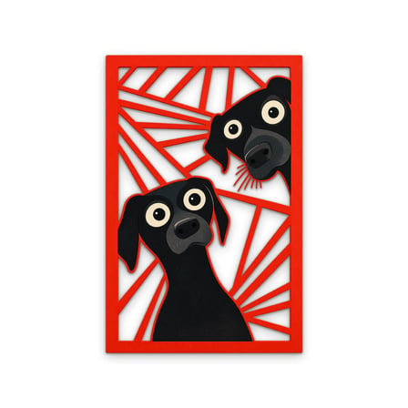 Meraklı Siyah Köpekler Metal Tablo 43x65 cm