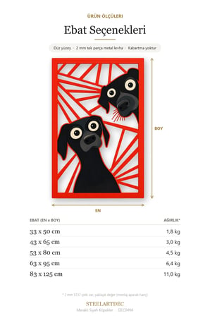 Meraklı Siyah Köpekler Metal Tablo 43x65 cm