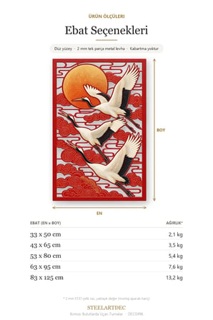 Kırmızı Bulutlarda Uçan Turnalar Metal Tablo 33x50 cm