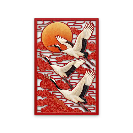 Kırmızı Bulutlarda Uçan Turnalar Metal Tablo 53x80 cm
