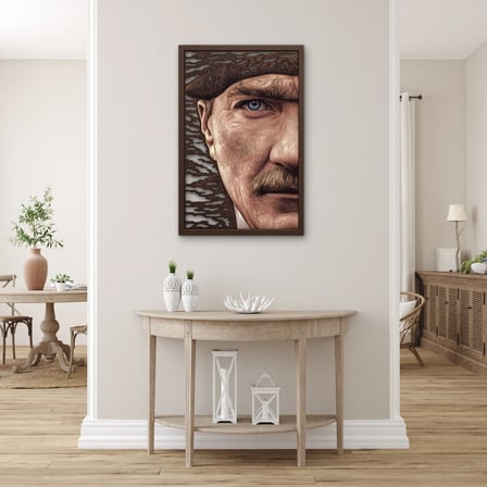 Kasketli Mavi Gözlü Adam Metal Tablo 33x50 cm
