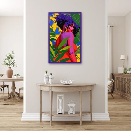 Mor Yapraklar Arasında Kadın Metal Tablo 81x125 cm