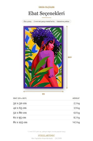 Mor Yapraklar Arasında Kadın Metal Tablo 81x125 cm