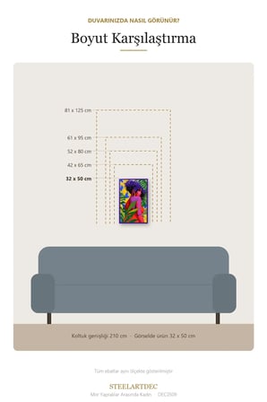 Mor Yapraklar Arasında Kadın Metal Tablo 81x125 cm
