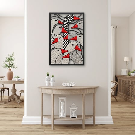 Damalı Kaz Sürüsü Metal Tablo 43x65 cm