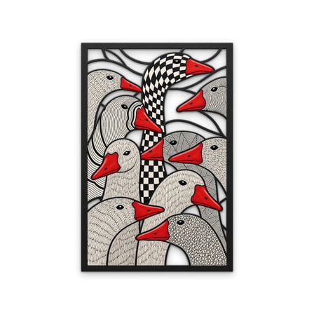 Damalı Kaz Sürüsü Metal Tablo 43x65 cm