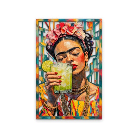 Çiçek Taçlı Kokteyl Portresi Metal Tablo 33x50 cm