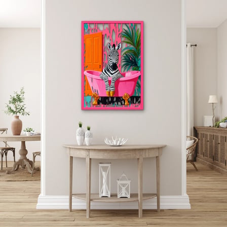 Pembe Küvette Zebra Metal Tablo 45x65 cm