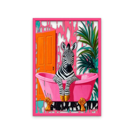 Pembe Küvette Zebra Metal Tablo 45x65 cm