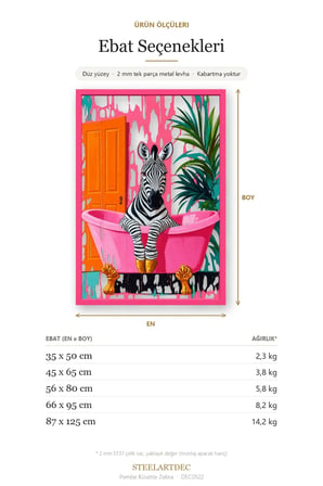 Pembe Küvette Zebra Metal Tablo 45x65 cm