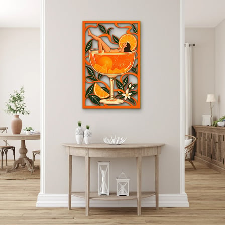 Portakal Kokteylinde Güneşlenen Kadın Metal Tablo 43x65 cm