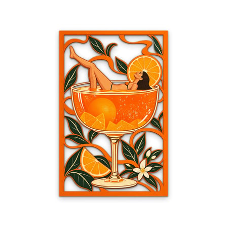 Portakal Kokteylinde Güneşlenen Kadın Metal Tablo 43x65 cm