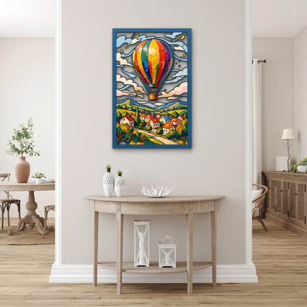 Sıcak Hava Balonu ve Köy Metal Tablo 53x80 cm