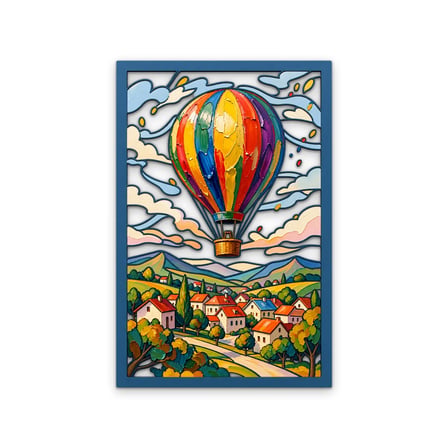 Sıcak Hava Balonu ve Köy Metal Tablo 53x80 cm