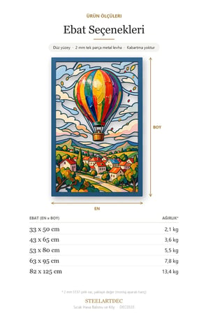 Sıcak Hava Balonu ve Köy Metal Tablo 53x80 cm