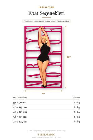 Retro Siyah Mayolu Pin-Up Metal Tablo 77x125 cm
