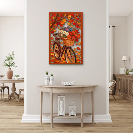 Sonbaharda Çiçekli Bisiklet Metal Tablo 81x125 cm