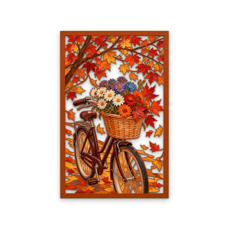 Sonbaharda Çiçekli Bisiklet Metal Tablo 81x125 cm