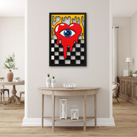 Tek Gözlü Eriyen Kalp Metal Tablo 35x50 cm