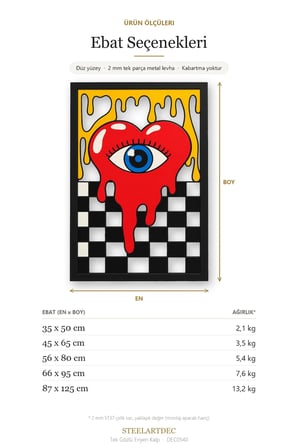 Tek Gözlü Eriyen Kalp Metal Tablo 35x50 cm