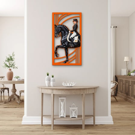 Terbiye Atında Zarif Binici Metal Tablo 36x65 cm