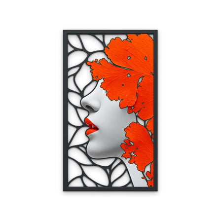 Turuncu Yapraklı Kadın Profili Metal Tablo 56x95 cm