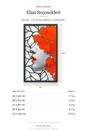 Turuncu Yapraklı Kadın Profili Metal Tablo 56x95 cm