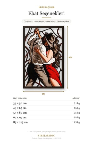 Tutkulu Tango Kucaklaşması Metal Tablo 43x65 cm