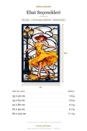 Sokak Lambası ve Sarı Elbiseli Dansçı Metal Tablo 43x65 cm