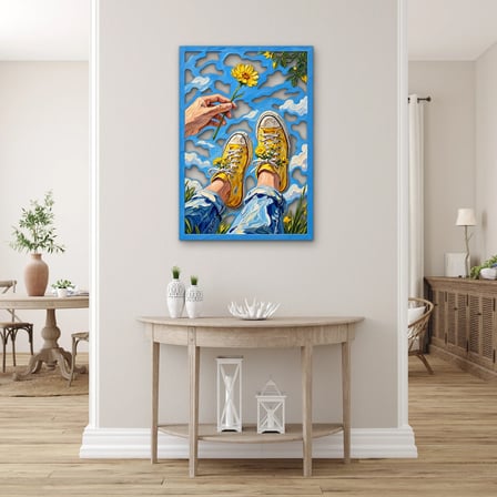 Gökyüzünde Sarı Spor Ayakkabılar Metal Tablo 45x65 cm