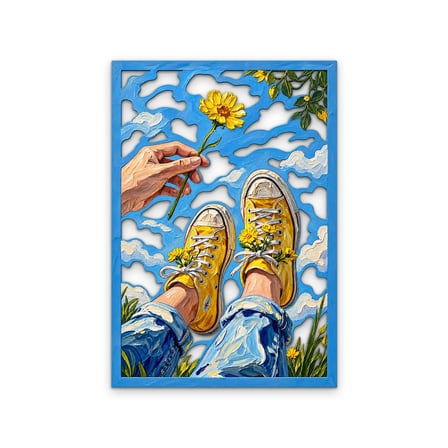 Gökyüzünde Sarı Spor Ayakkabılar Metal Tablo 45x65 cm