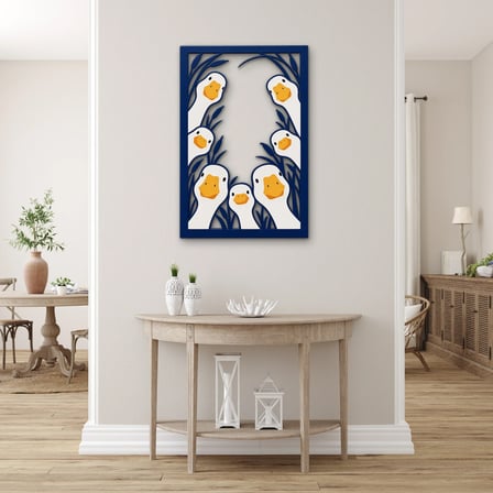 Meraklı Kazlar Çerçevesi Metal Tablo 43x65 cm