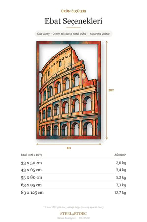 Renkli Kolezyum Metal Tablo 33x50 cm