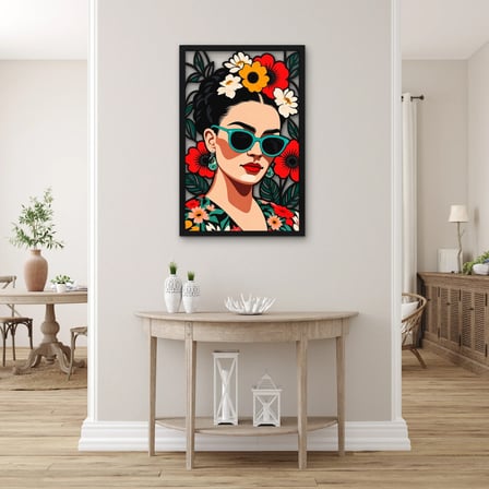 Çiçek Taçlı Gözlüklü Kadın Metal Tablo 43x65 cm
