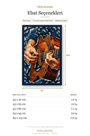Akustik Gitar Çalan Eller Metal Tablo 33x50 cm
