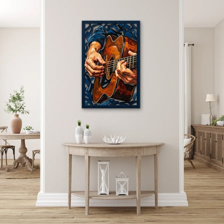 Akustik Gitar Çalan Eller Metal Tablo 53x80 cm